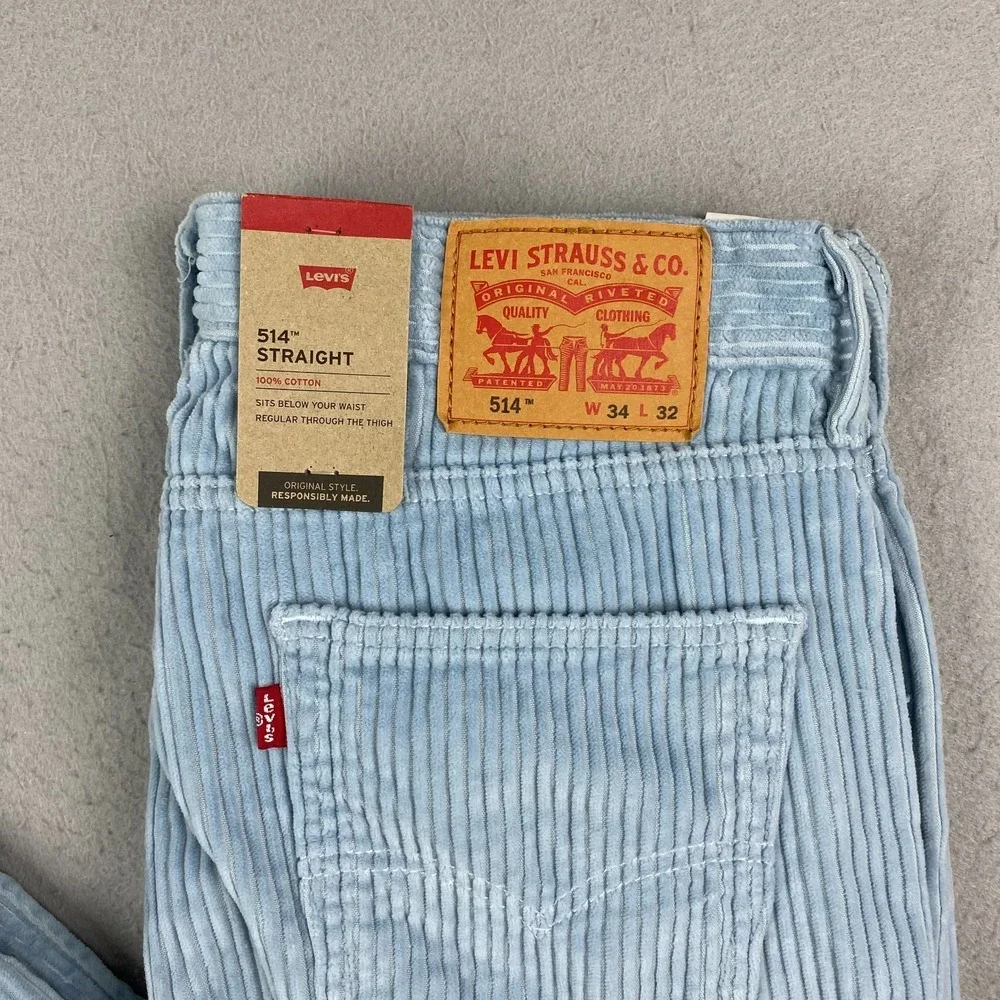 Levi's 514 Straight Fit Pants Mens 34x32 baby Blue Corduroy Regular Fit Cotton